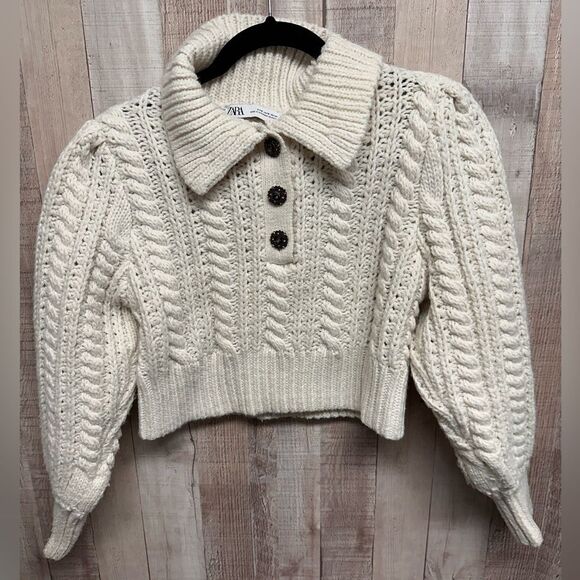 Zara Cream Cable Knit Sweater - Picture 6 of 11